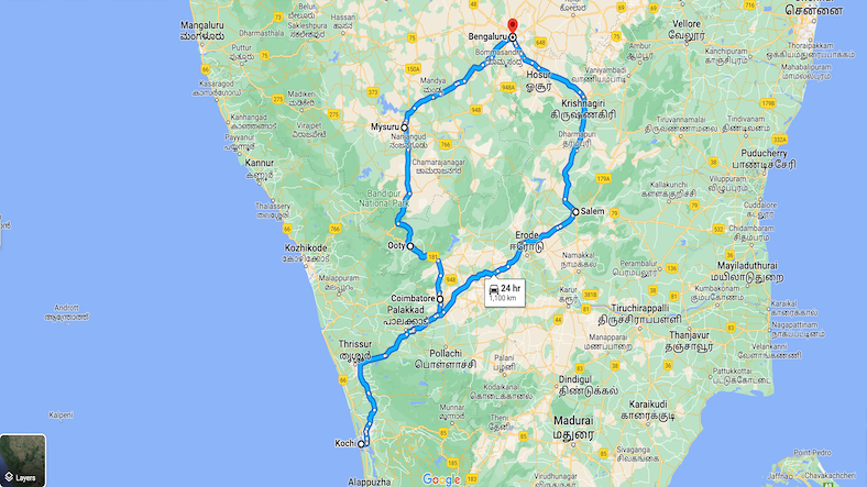 Bangalore to Kochi Solo Trip plan