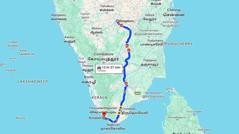 Bangalore to Kovalam Solo Trip Plan