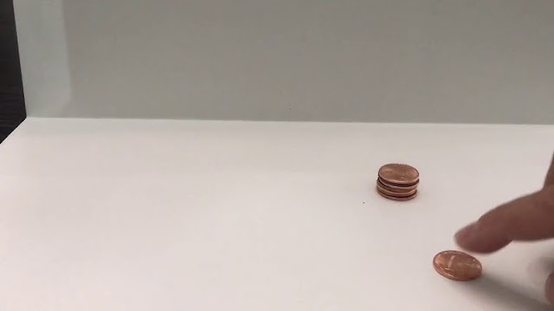 Coin inertia, science experiment for children